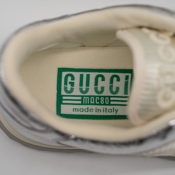 Size 36.5eu 6.5 US Gucci MAC80 Sneakers Metallic Silver Grey White GG - Picture 10 of 13